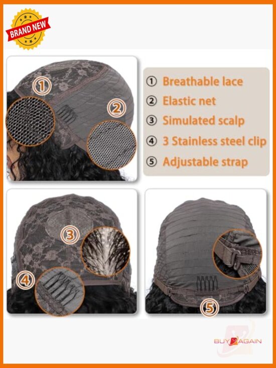 Short Human Hair Wig with Bangs Brazilian Non Lace 150 Density Curly Bob main image 4